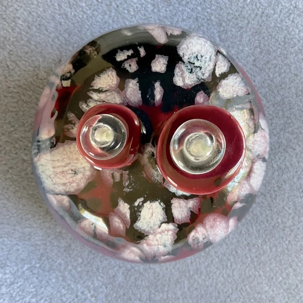 MARY LATTERMAN Studio Art Double Oil Candle Southwest Pueblo Design Drip Glaze